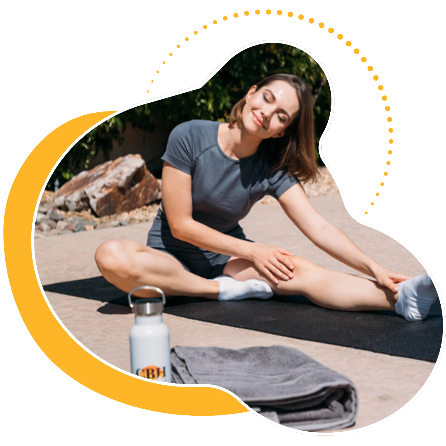 A resident stretching outdoors during a yoga session at California Behavioral Health